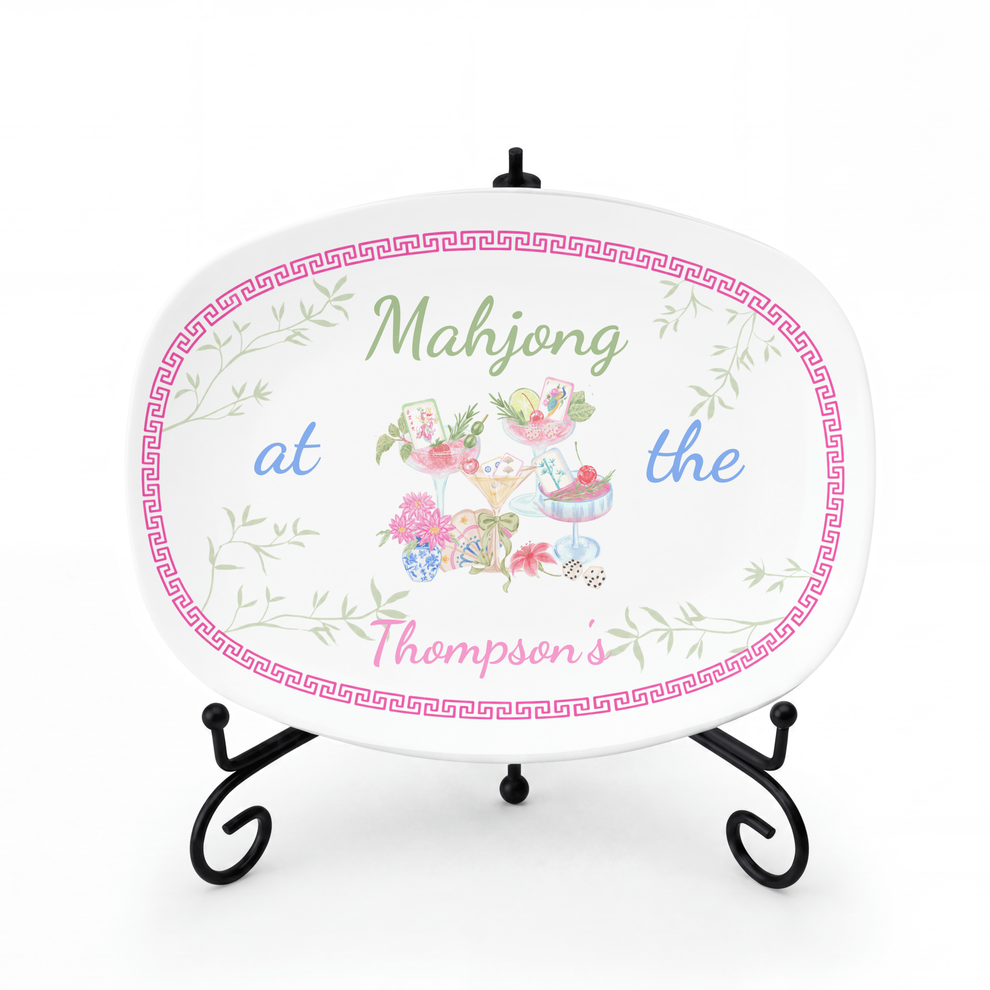 Personalized Mahjong Family Game Platter Platter + Stand + Gift Box by Lil Plate Shop