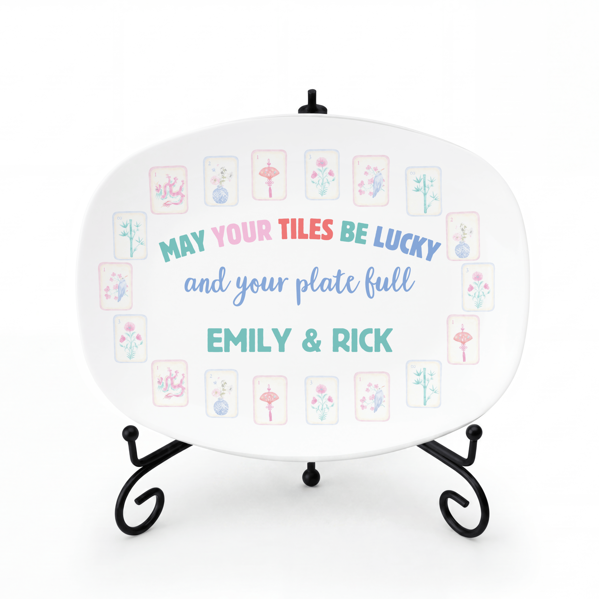 Personalized May Your Tiles Platter Platter + Stand + Gift Box by Lil Plate Shop