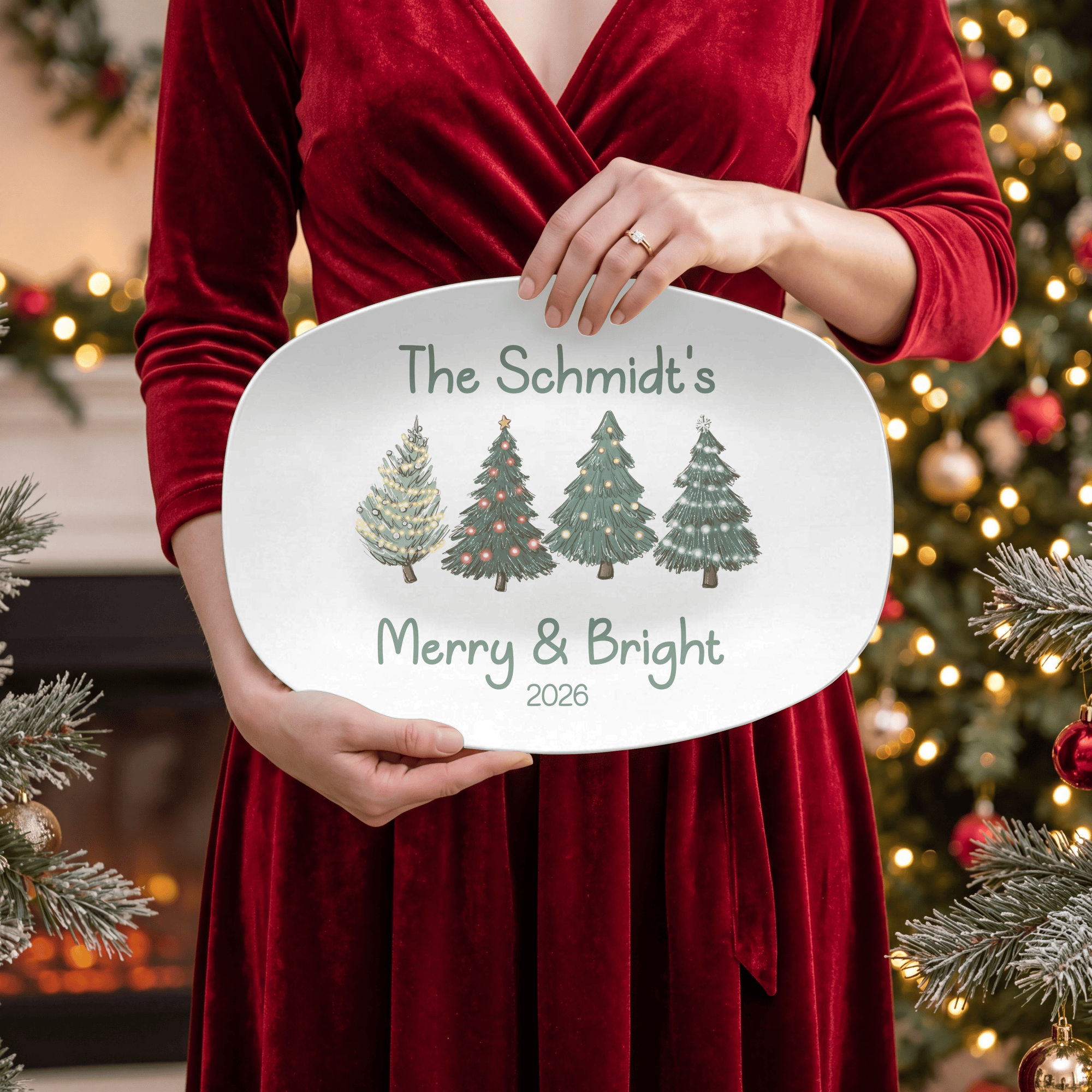 Personalized Merry and Bright Christmas Platter by Lil Plate Shop