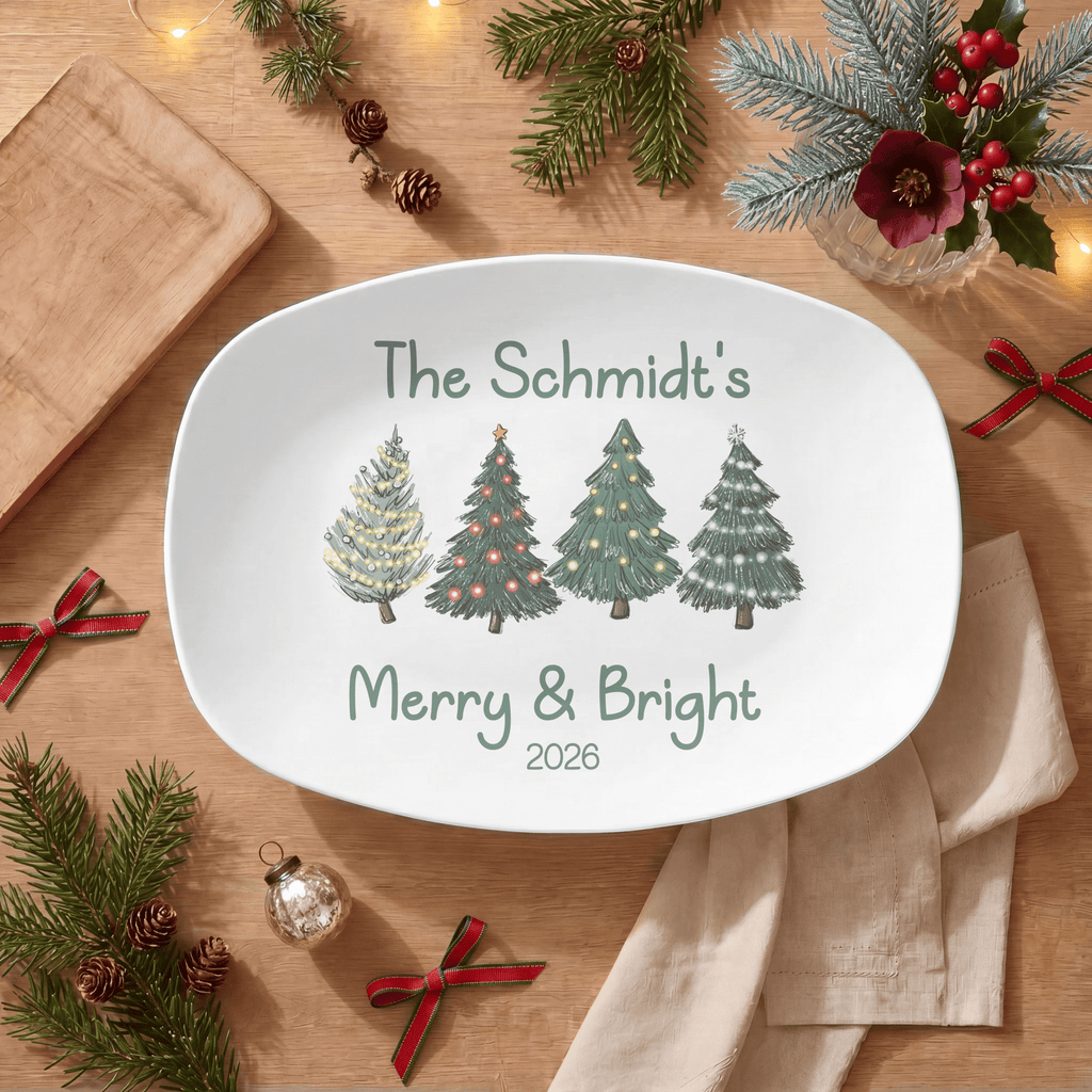 Personalized Merry and Bright Christmas Platter by Lil Plate Shop