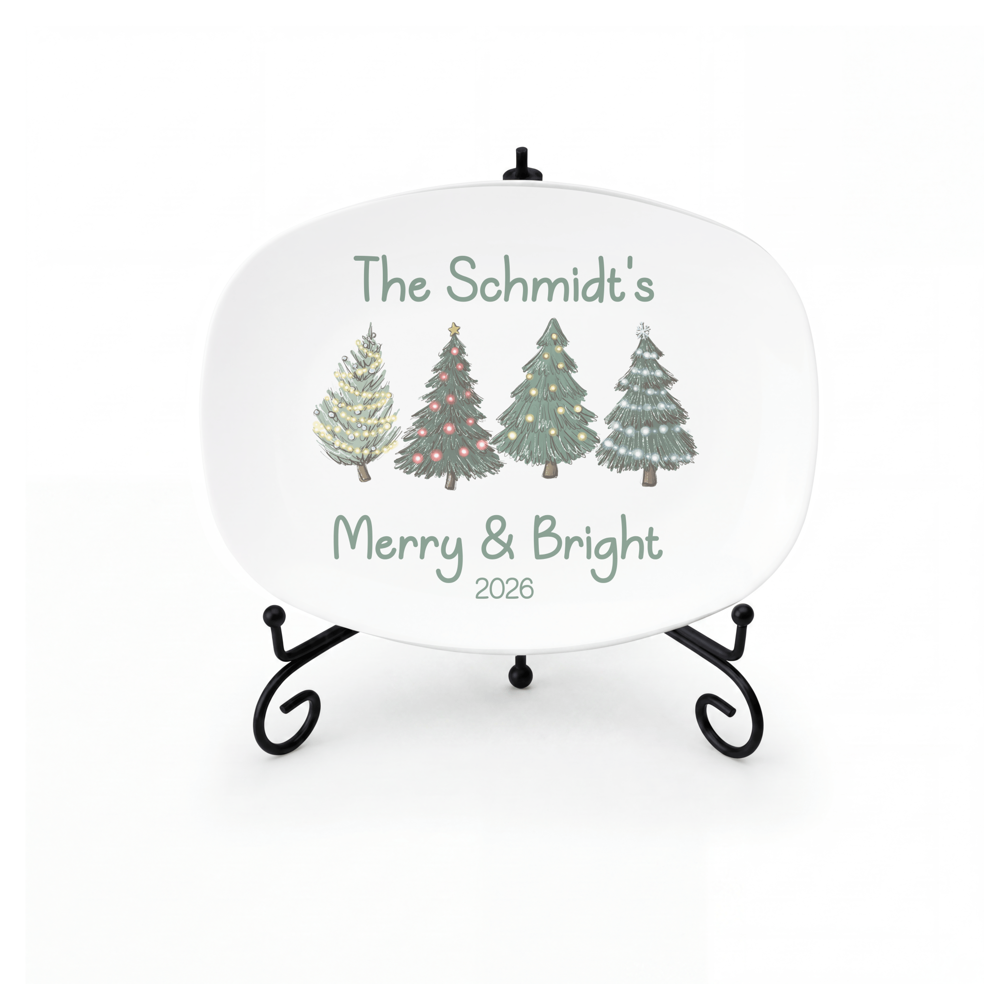 Personalized Merry and Bright Christmas Platter Platter + Stand + Gift Box by Lil Plate Shop