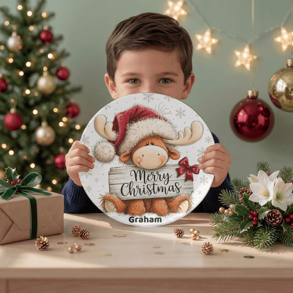 Personalized Merry Christmas Moose Plate by Lil Plate Shop