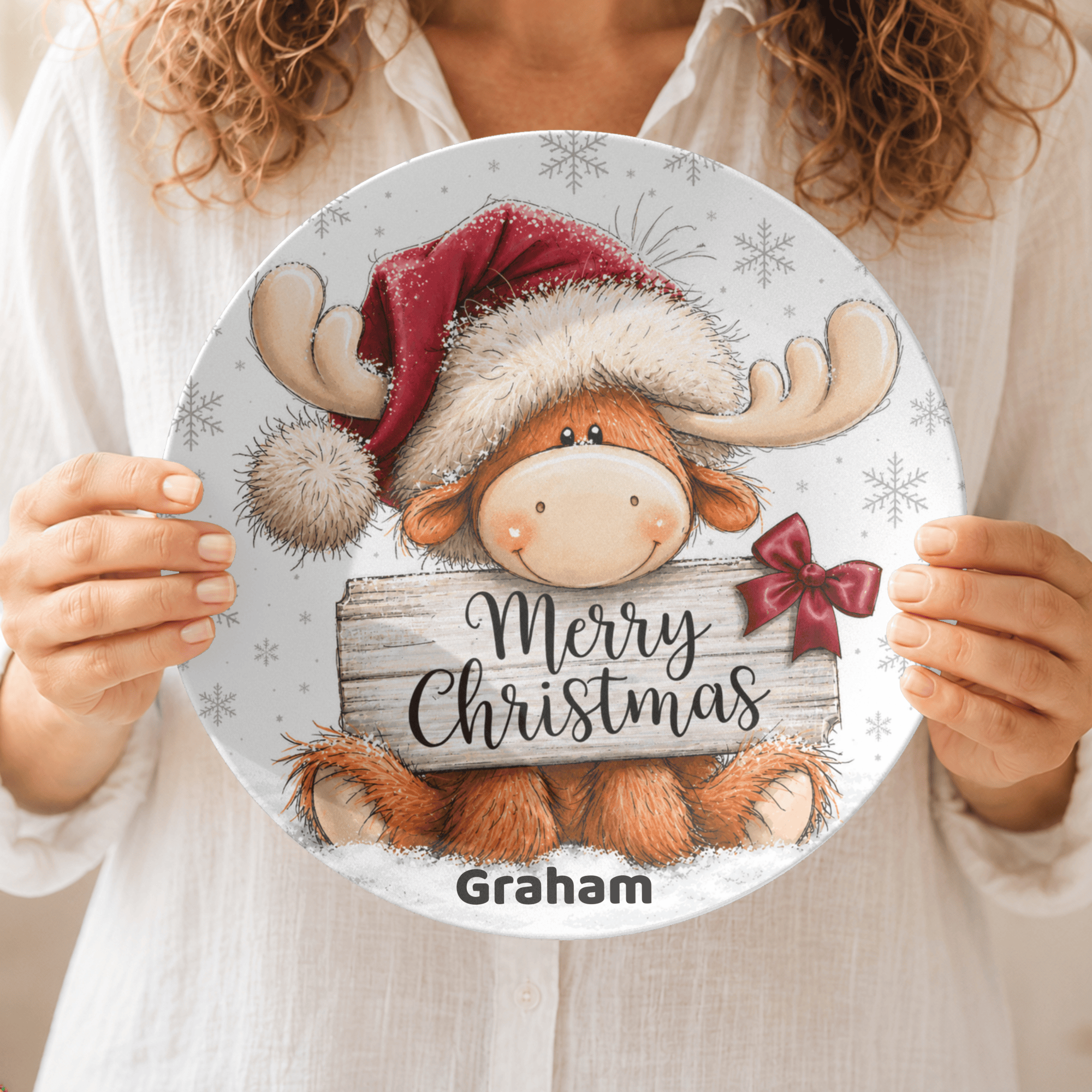 Personalized Merry Christmas Moose Plate by Lil Plate Shop