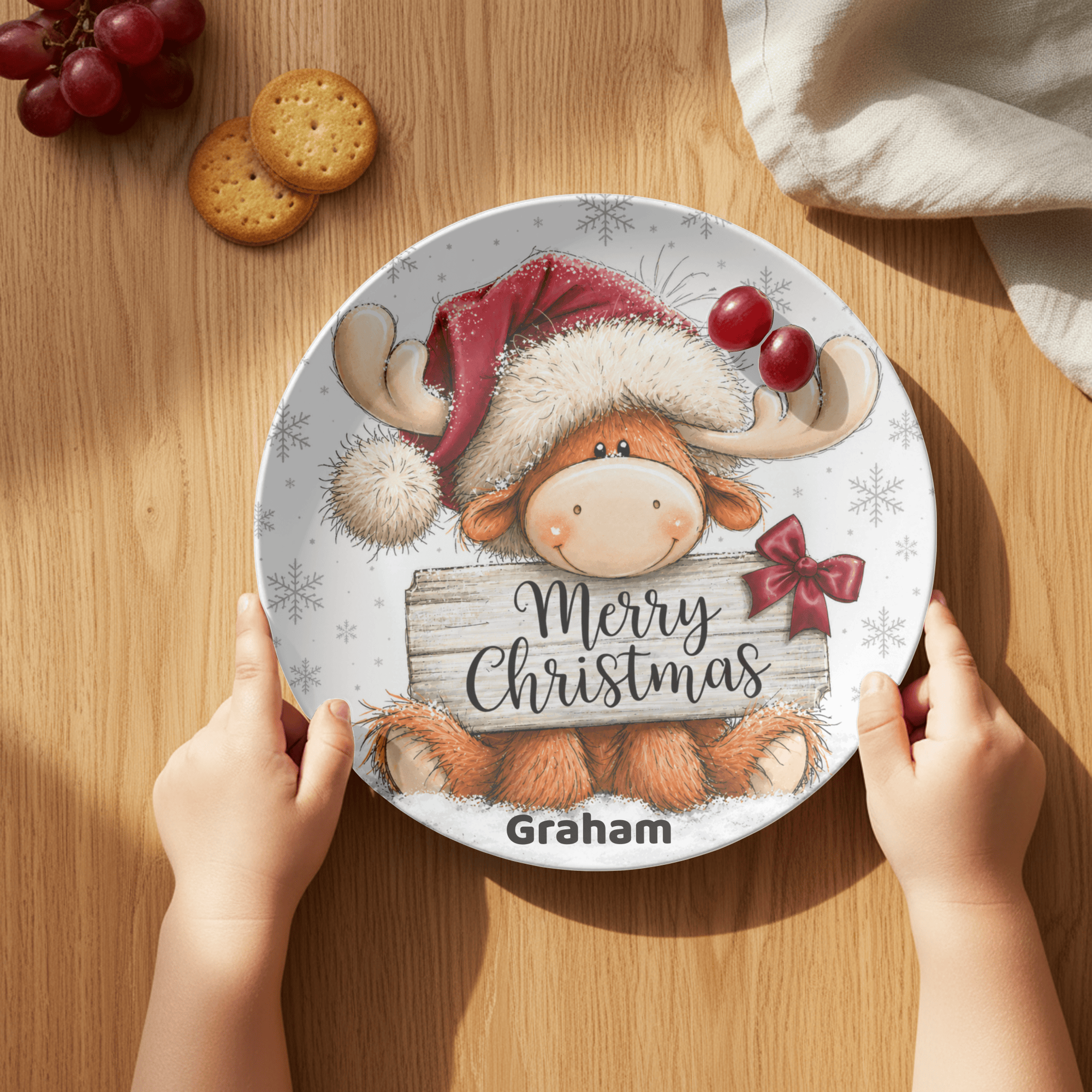 Personalized Merry Christmas Moose Plate by Lil Plate Shop