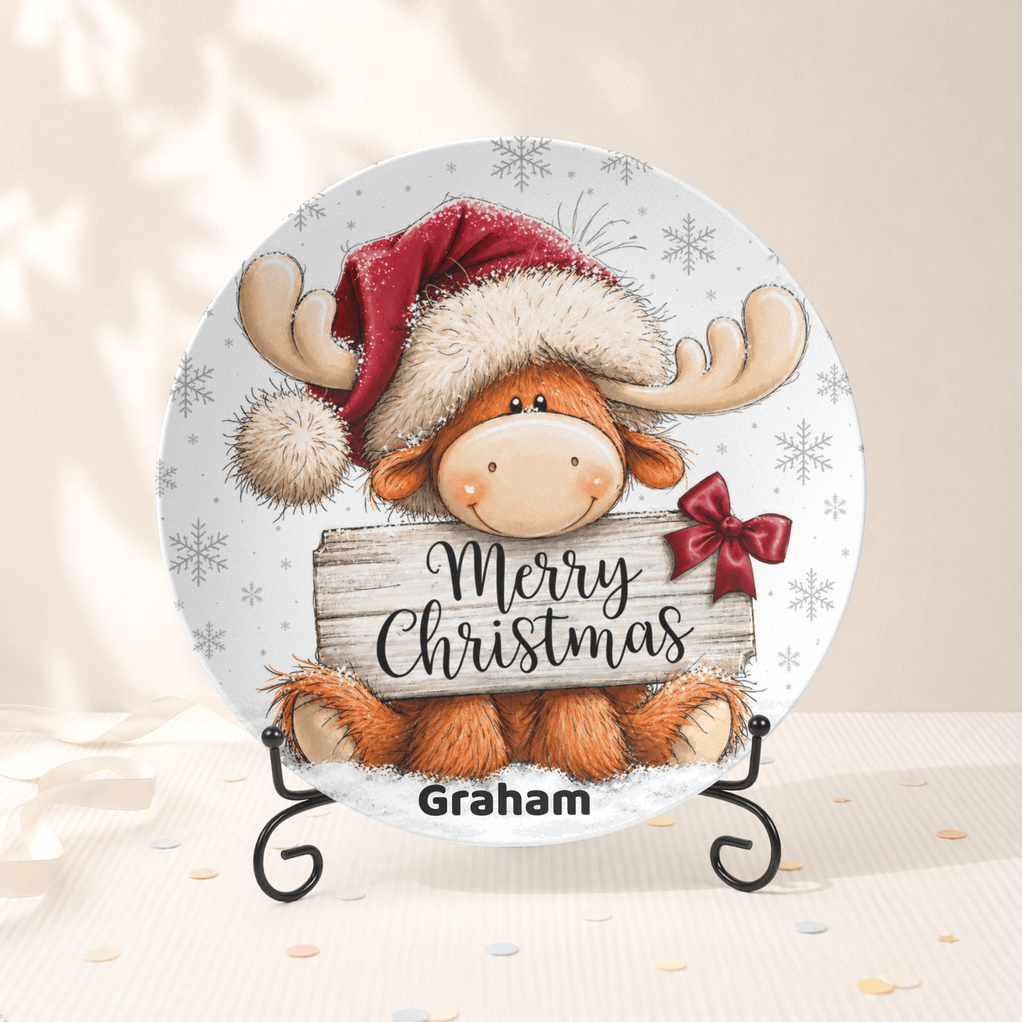 Personalized Merry Christmas Moose Plate Plate With Stand by Lil Plate Shop