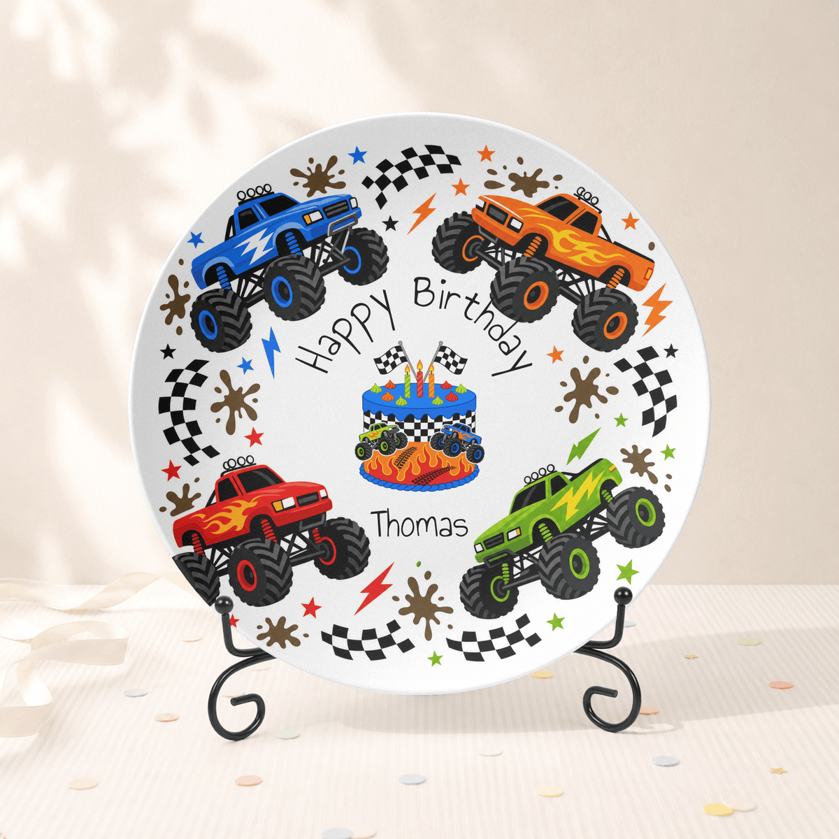 Personalized Monster Truck Birthday Plate Plate With Stand by Lil Plate Shop