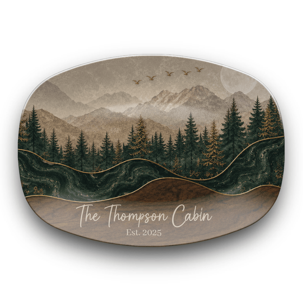 Personalized Mountain Cabin Platter Platter by Lil Plate Shop