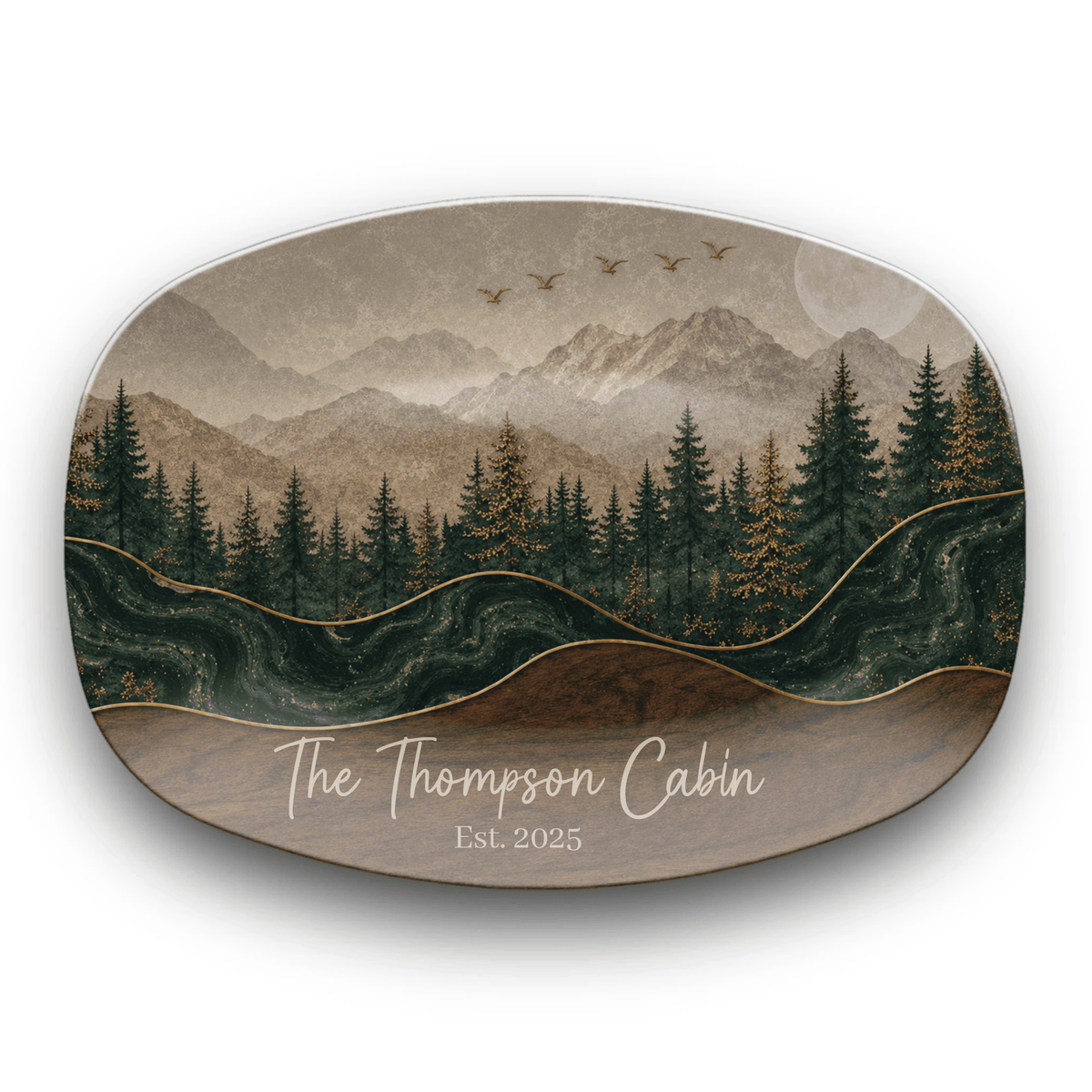 Personalized Mountain Cabin Platter Platter by Lil Plate Shop
