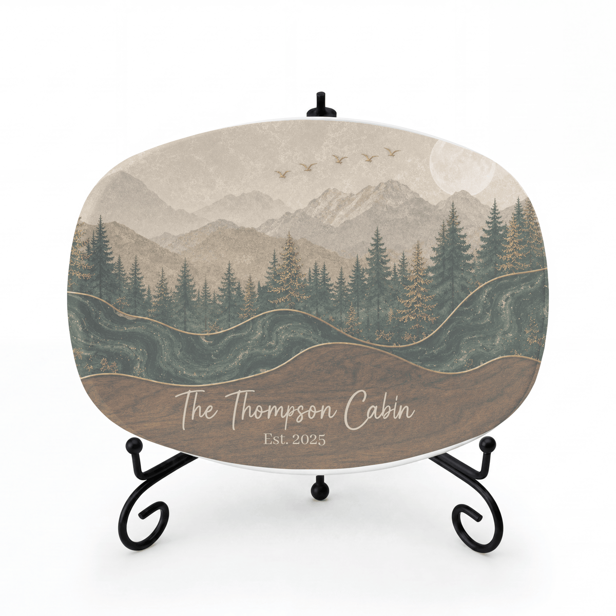 Personalized Mountain Cabin Platter Platter + Stand + Gift Box by Lil Plate Shop