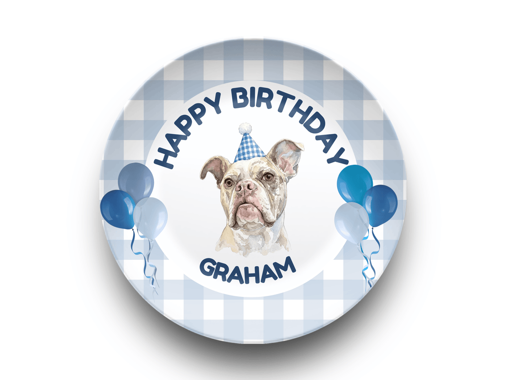 Personalized Pet Birthday Plate from Photo Blue by Lil Plate Shop