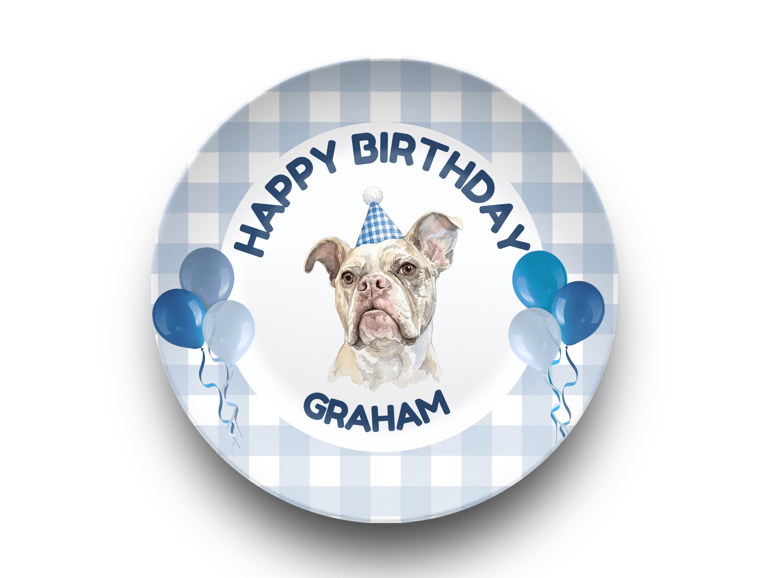 Personalized Pet Birthday Plate from Photo Blue by Lil Plate Shop