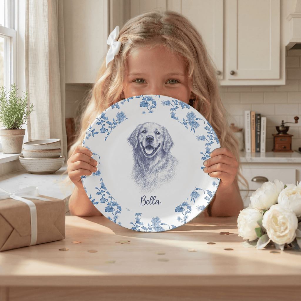 Personalized Pet Blue Toile Plate by Lil Plate Shop