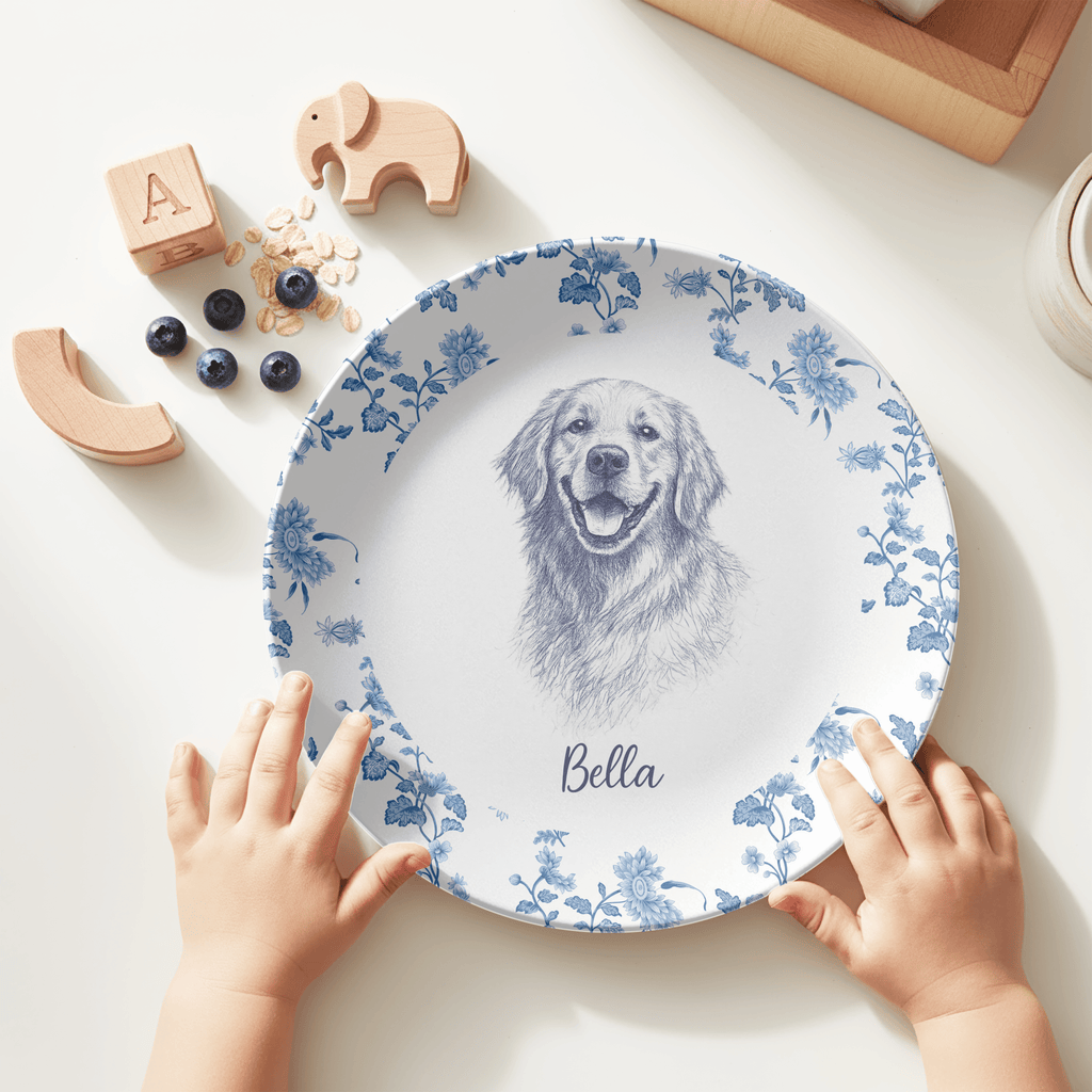 Personalized Pet Blue Toile Plate by Lil Plate Shop