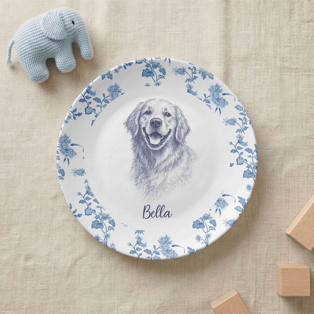 Personalized Pet Blue Toile Plate by Lil Plate Shop