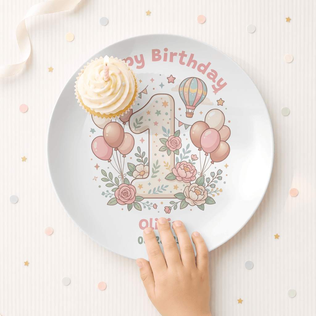 Personalized Pink 1st Birthday Balloon Plate by Lil Plate Shop