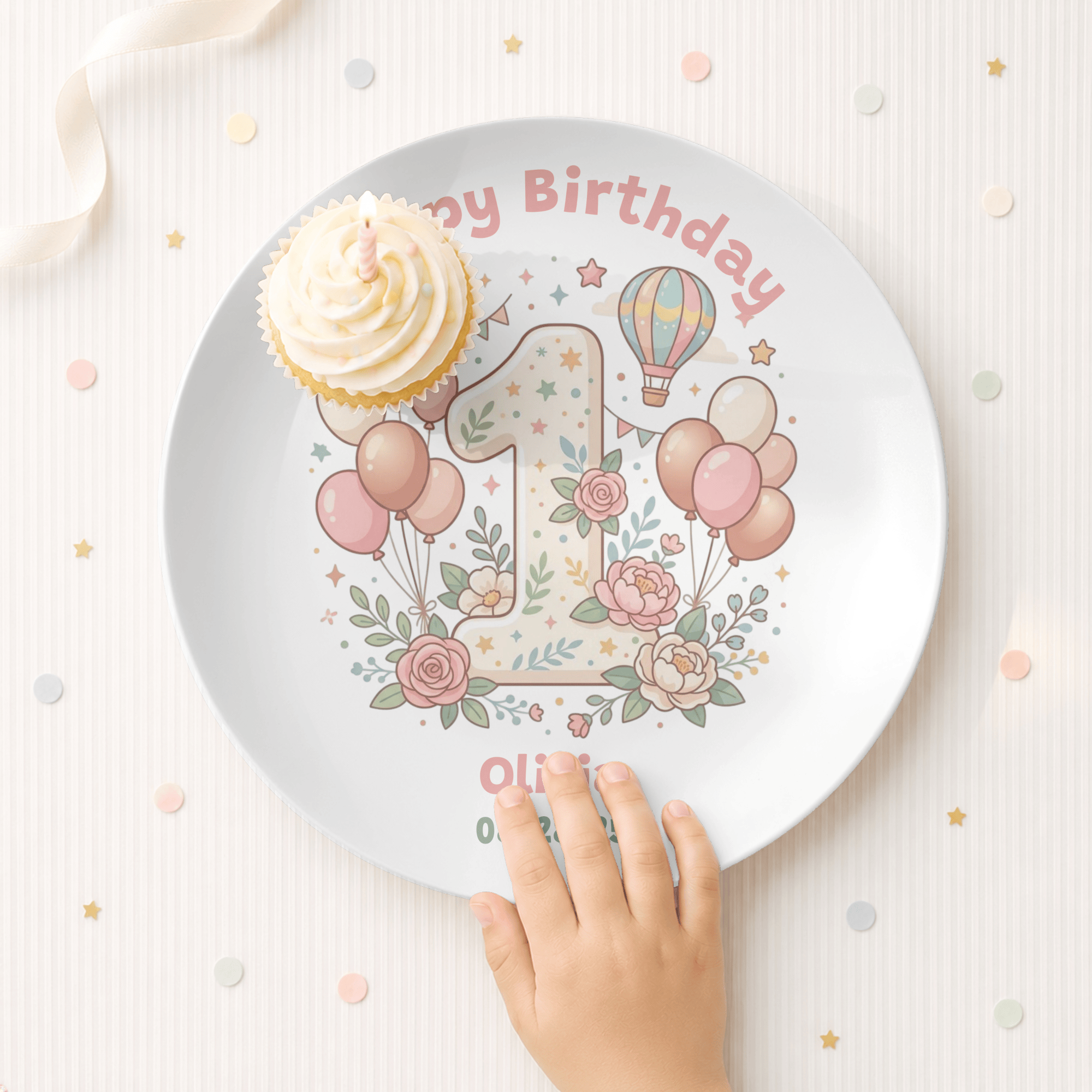 Personalized Pink 1st Birthday Balloon Plate by Lil Plate Shop