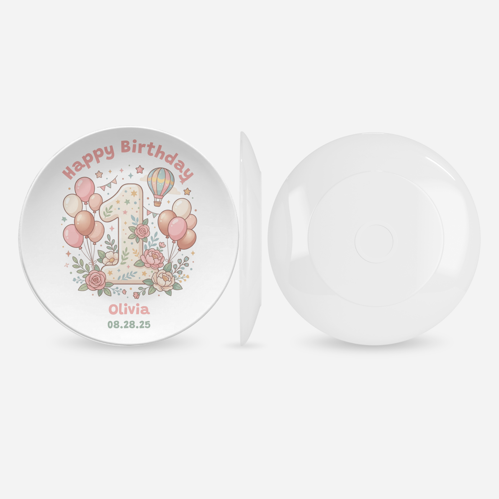 Personalized Pink 1st Birthday Balloon Plate by Lil Plate Shop