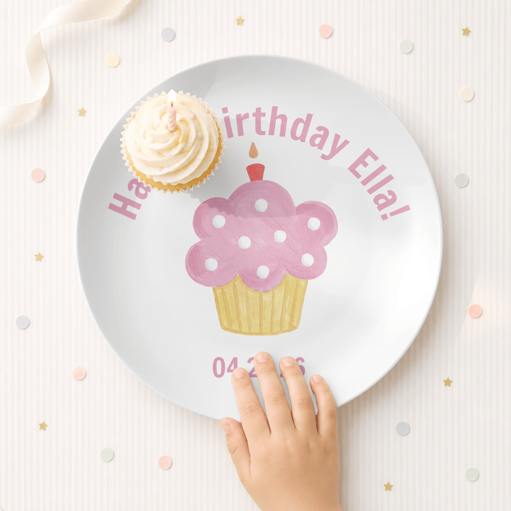 Personalized Pink Birthday Cupcake Plate by Lil Plate Shop