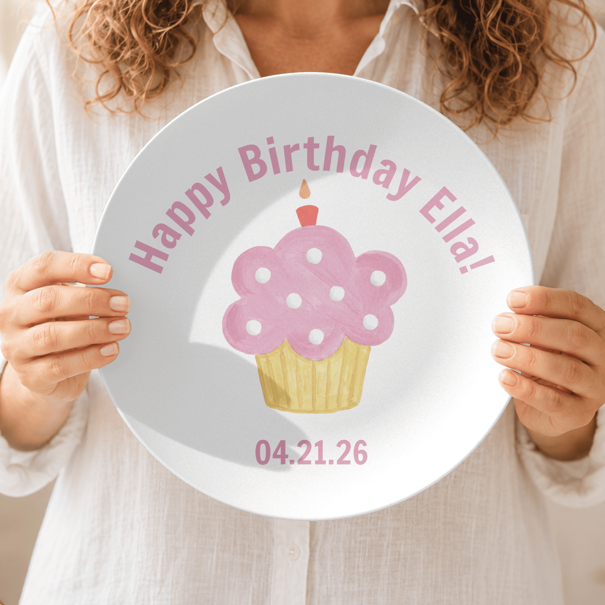 Personalized Pink Birthday Cupcake Plate by Lil Plate Shop