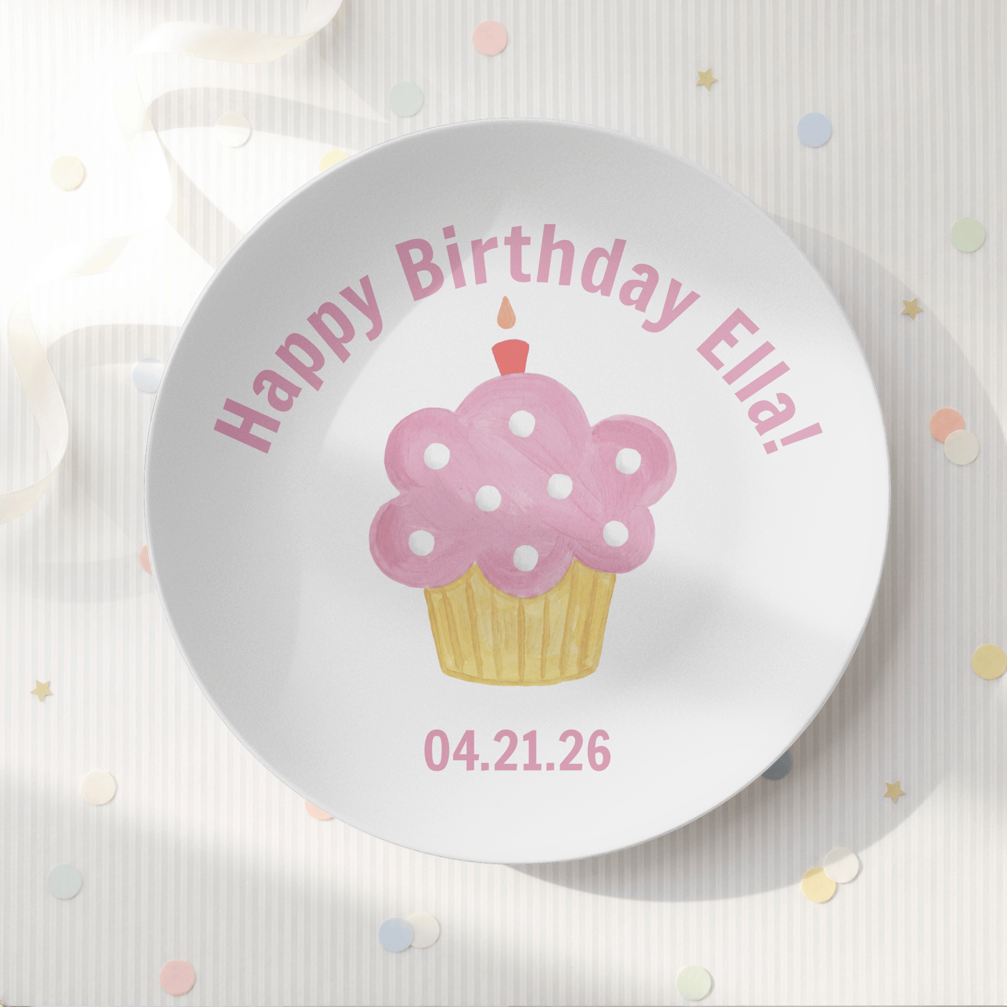 Personalized Pink Birthday Cupcake Plate by Lil Plate Shop
