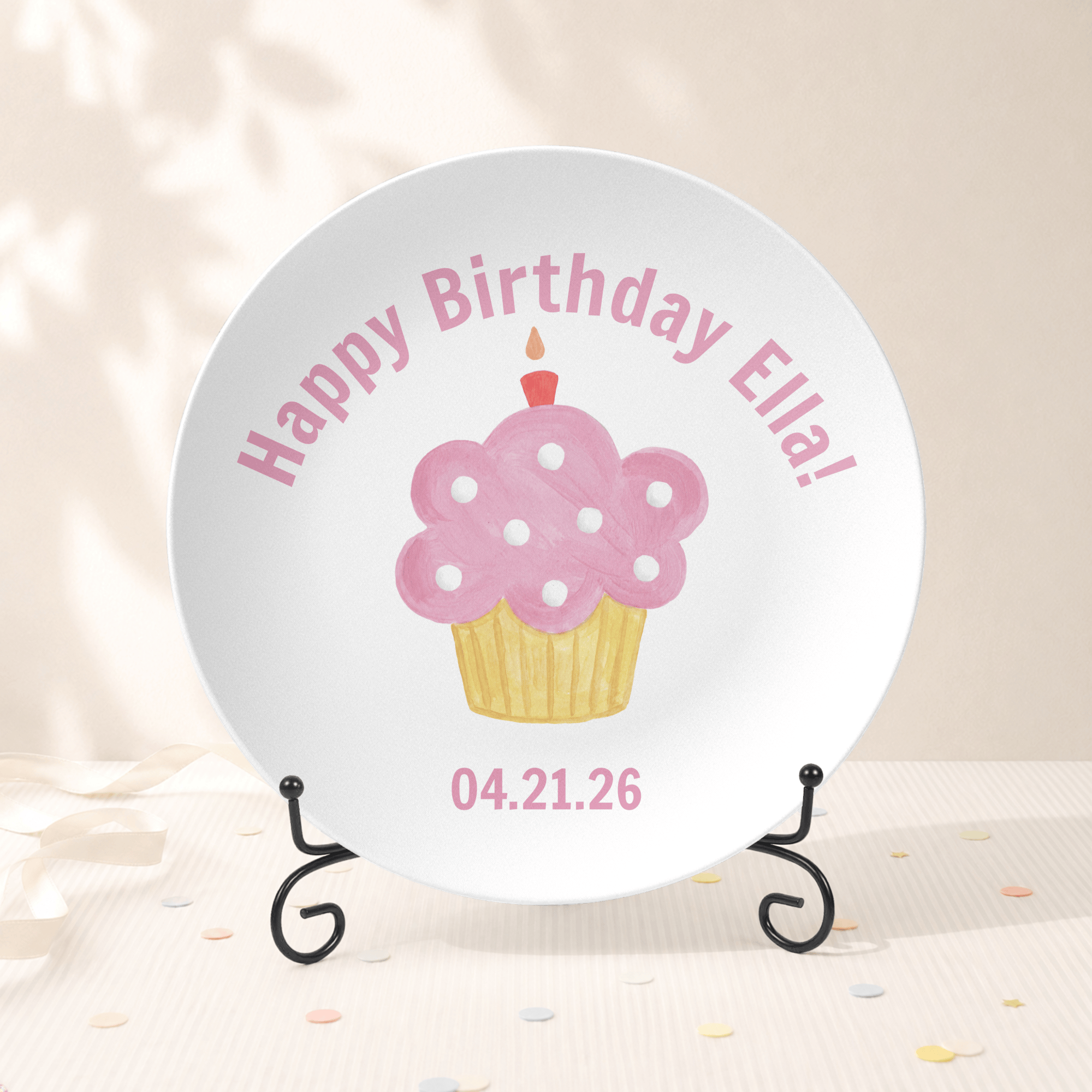 Personalized Pink Birthday Cupcake Plate Plate With Stand by Lil Plate Shop