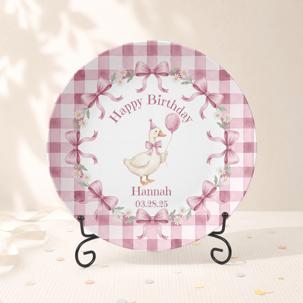 Personalized Pink Goose Birthday Plate by Lil Plate Shop