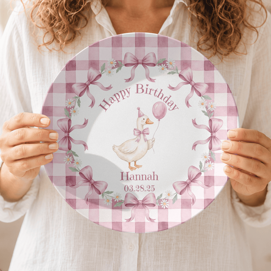 Personalized Pink Goose Birthday Plate by Lil Plate Shop