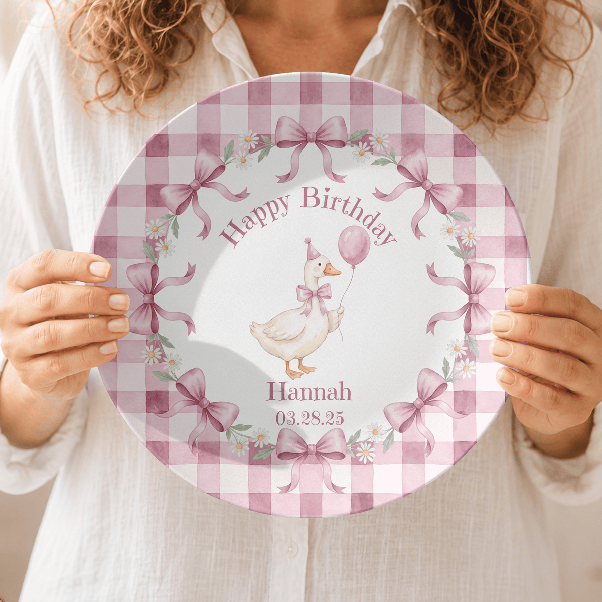 Personalized Pink Goose Birthday Plate by Lil Plate Shop