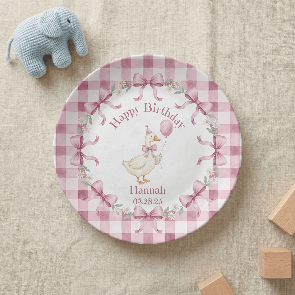 Personalized Pink Goose Birthday Plate by Lil Plate Shop