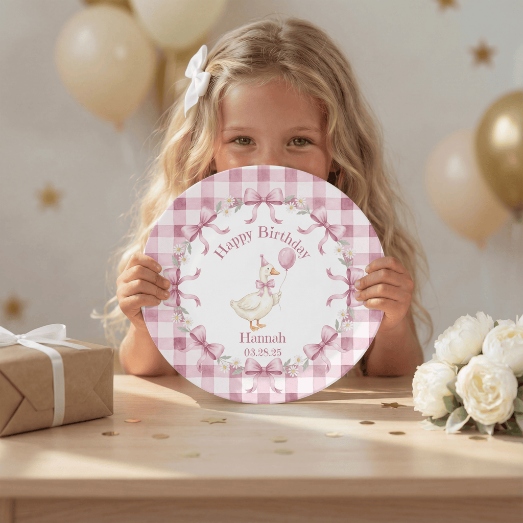 Personalized Pink Goose Birthday Plate by Lil Plate Shop