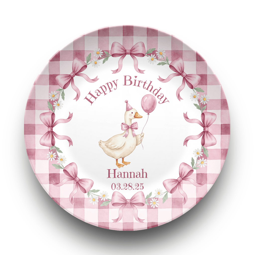 Personalized Pink Goose Birthday Plate Plate by Lil Plate Shop