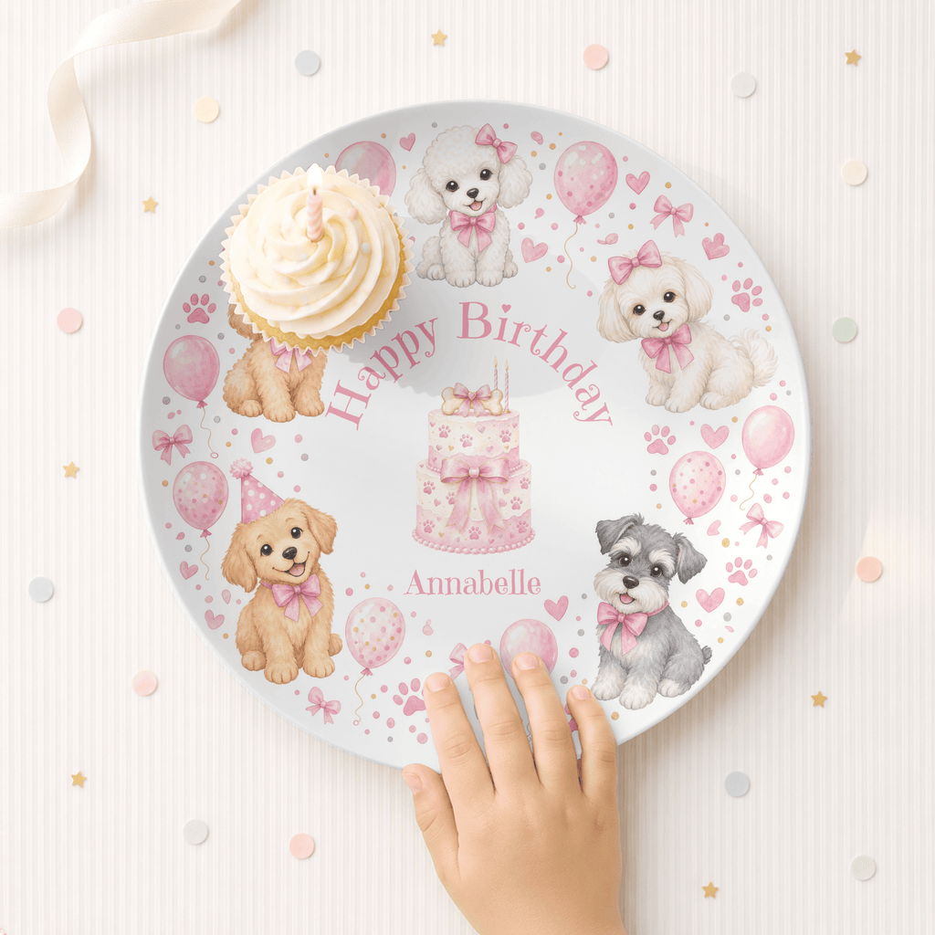 Personalized Pink Pawty Birthday Plate by Lil Plate Shop