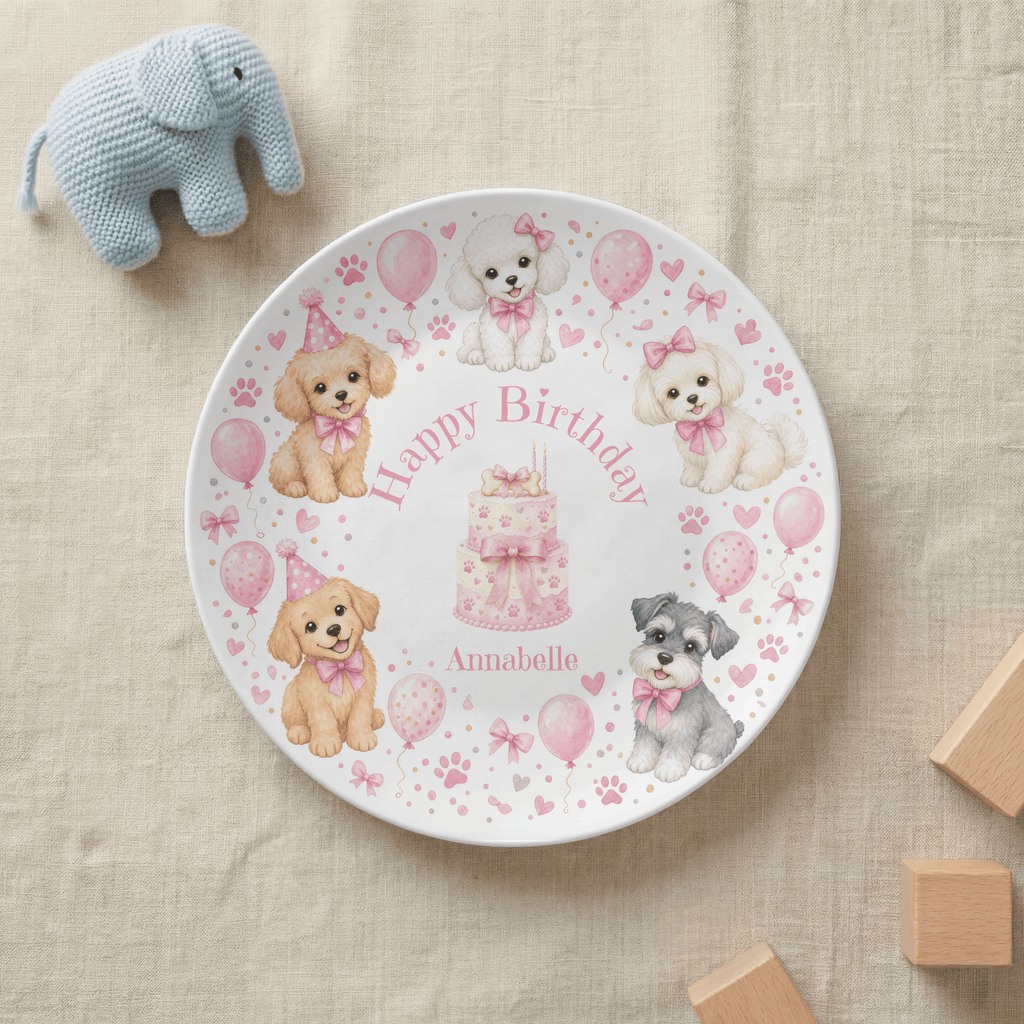 Personalized Pink Pawty Birthday Plate by Lil Plate Shop