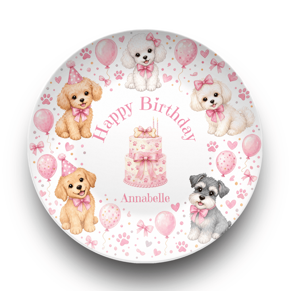 Personalized Pink Pawty Birthday Plate Plate by Lil Plate Shop