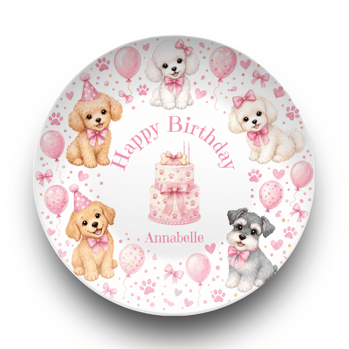 Personalized Pink Pawty Birthday Plate Plate by Lil Plate Shop