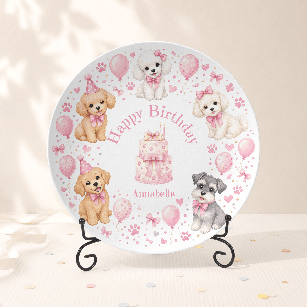 Personalized Pink Pawty Birthday Plate Plate With Stand by Lil Plate Shop
