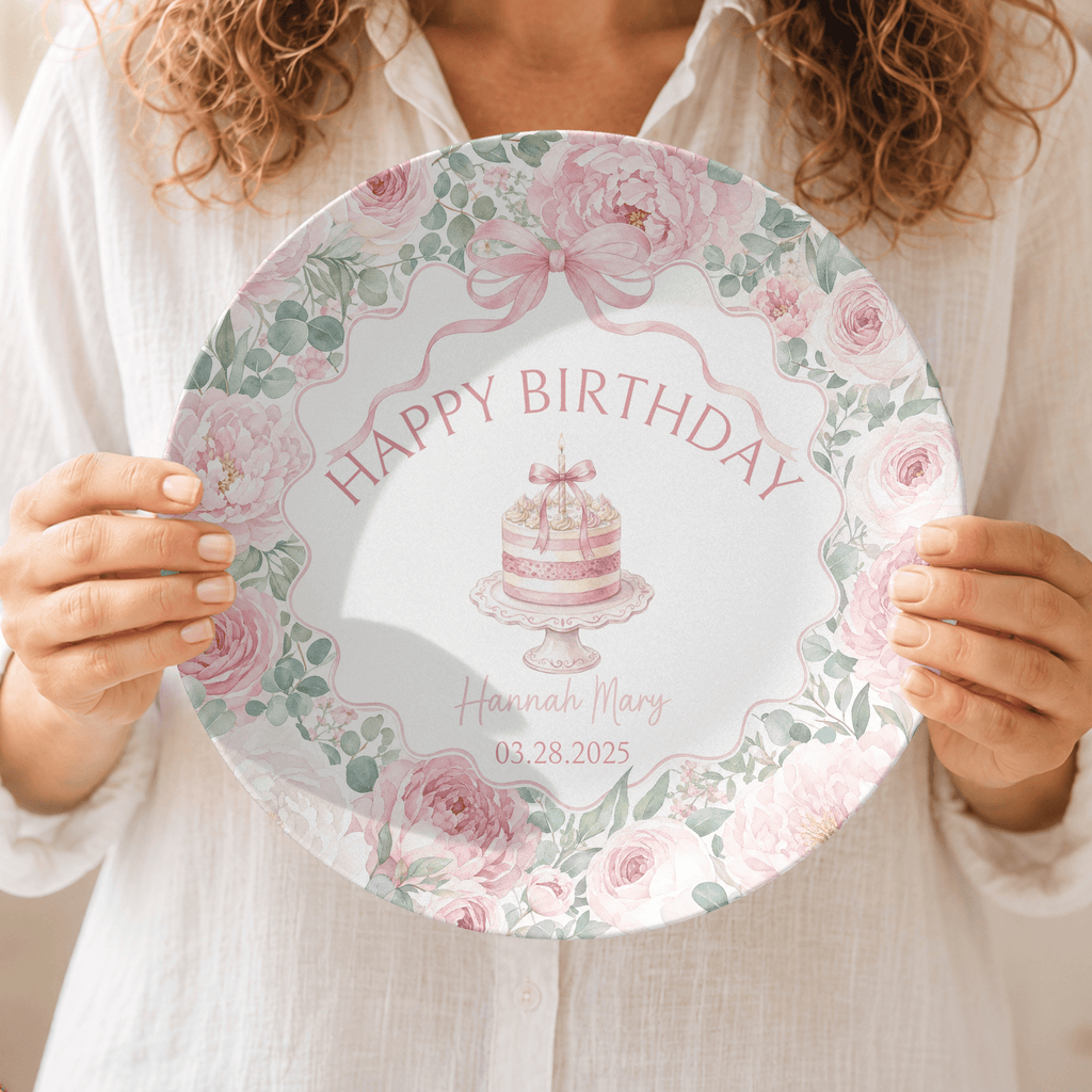Personalized Pink Peonies Birthday Plate by Lil Plate Shop