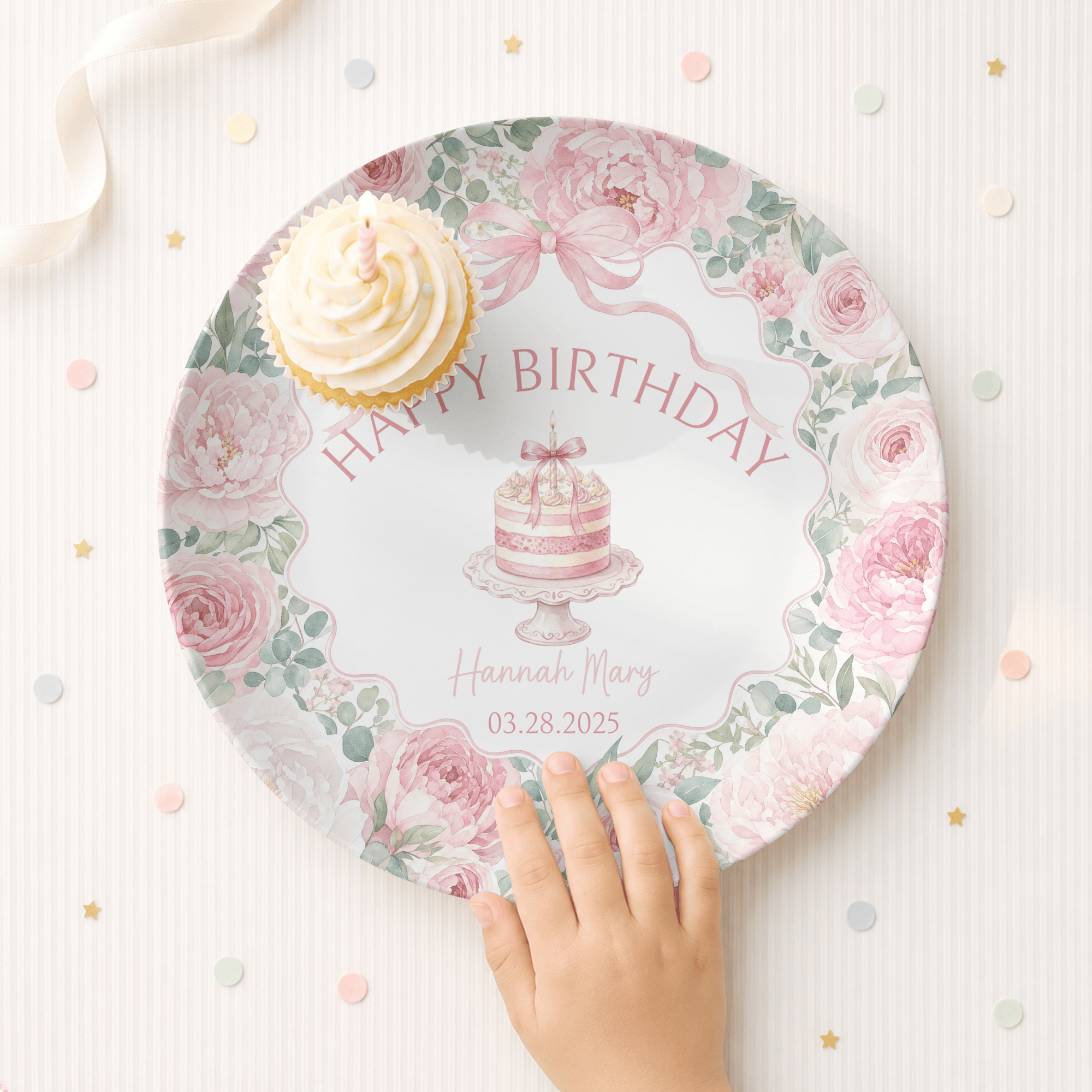 Personalized Pink Peonies Birthday Plate by Lil Plate Shop