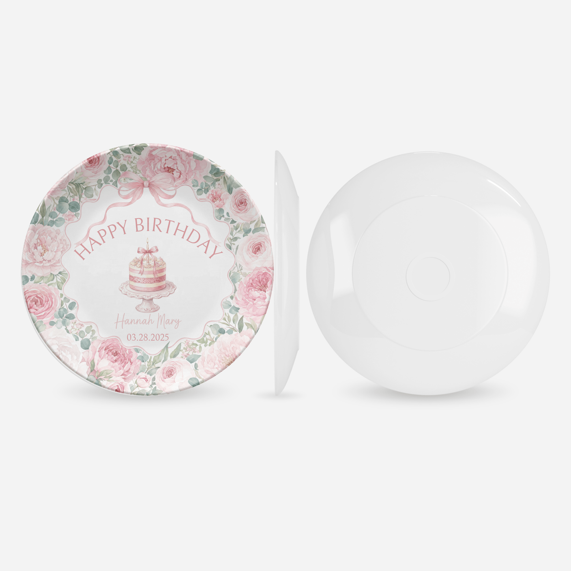 Personalized Pink Peonies Birthday Plate by Lil Plate Shop