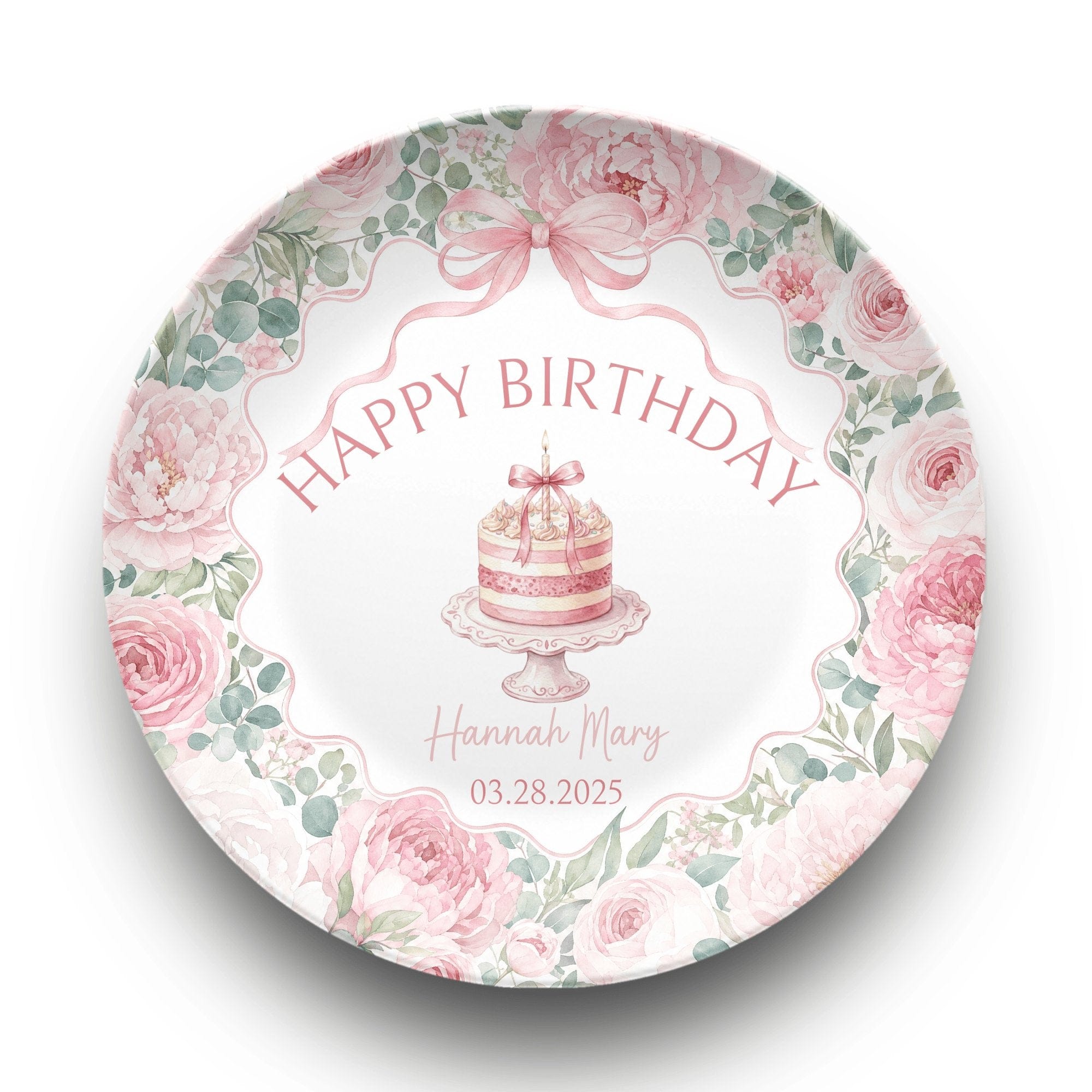 Personalized Pink Peonies Birthday Plate Plate by Lil Plate Shop