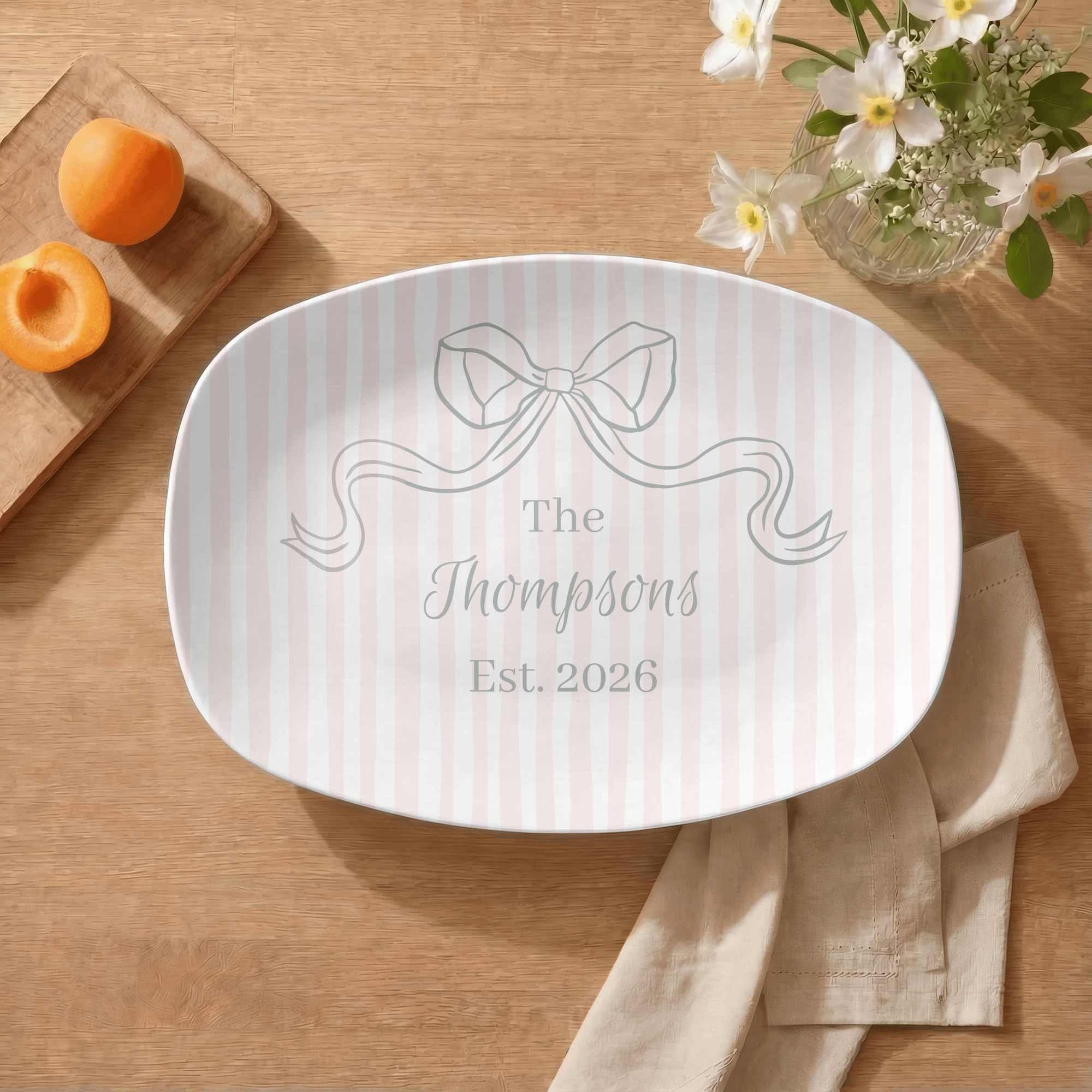 Personalized Pink Striped Platter by Lil Plate Shop