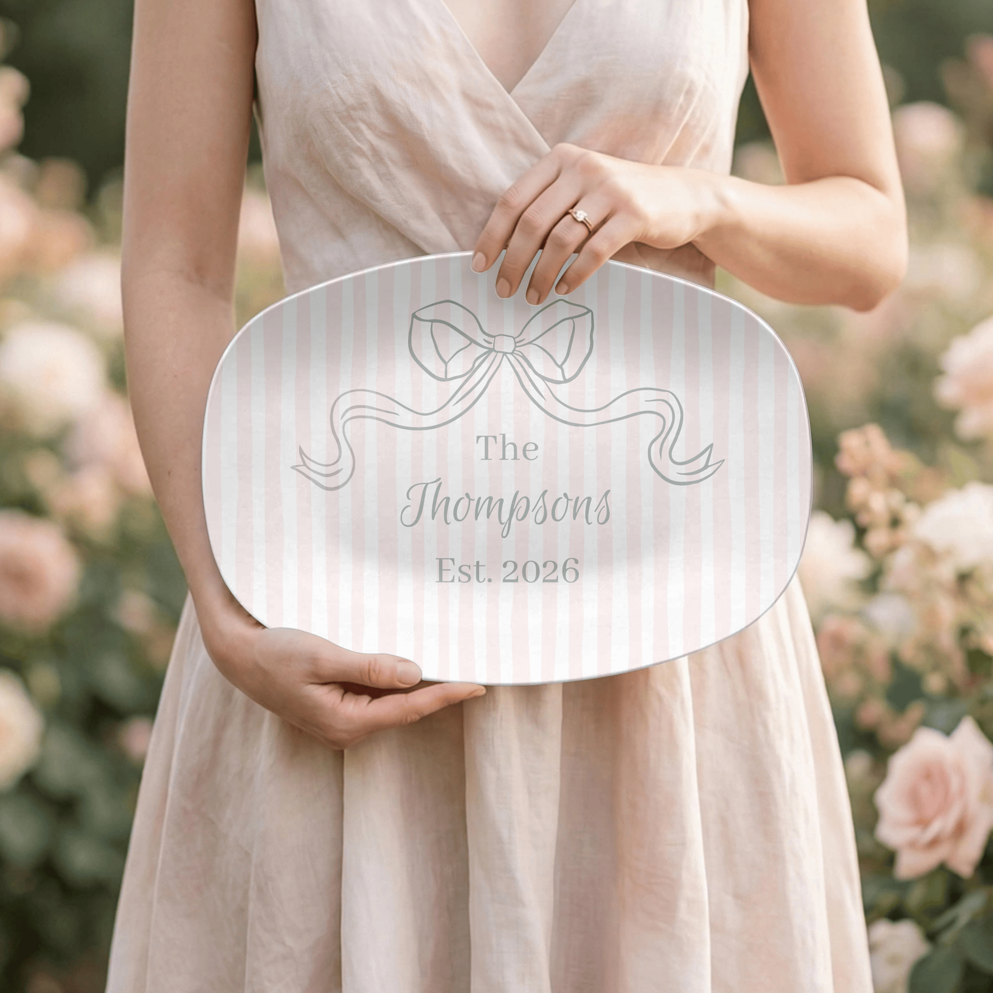 Personalized Pink Striped Platter by Lil Plate Shop