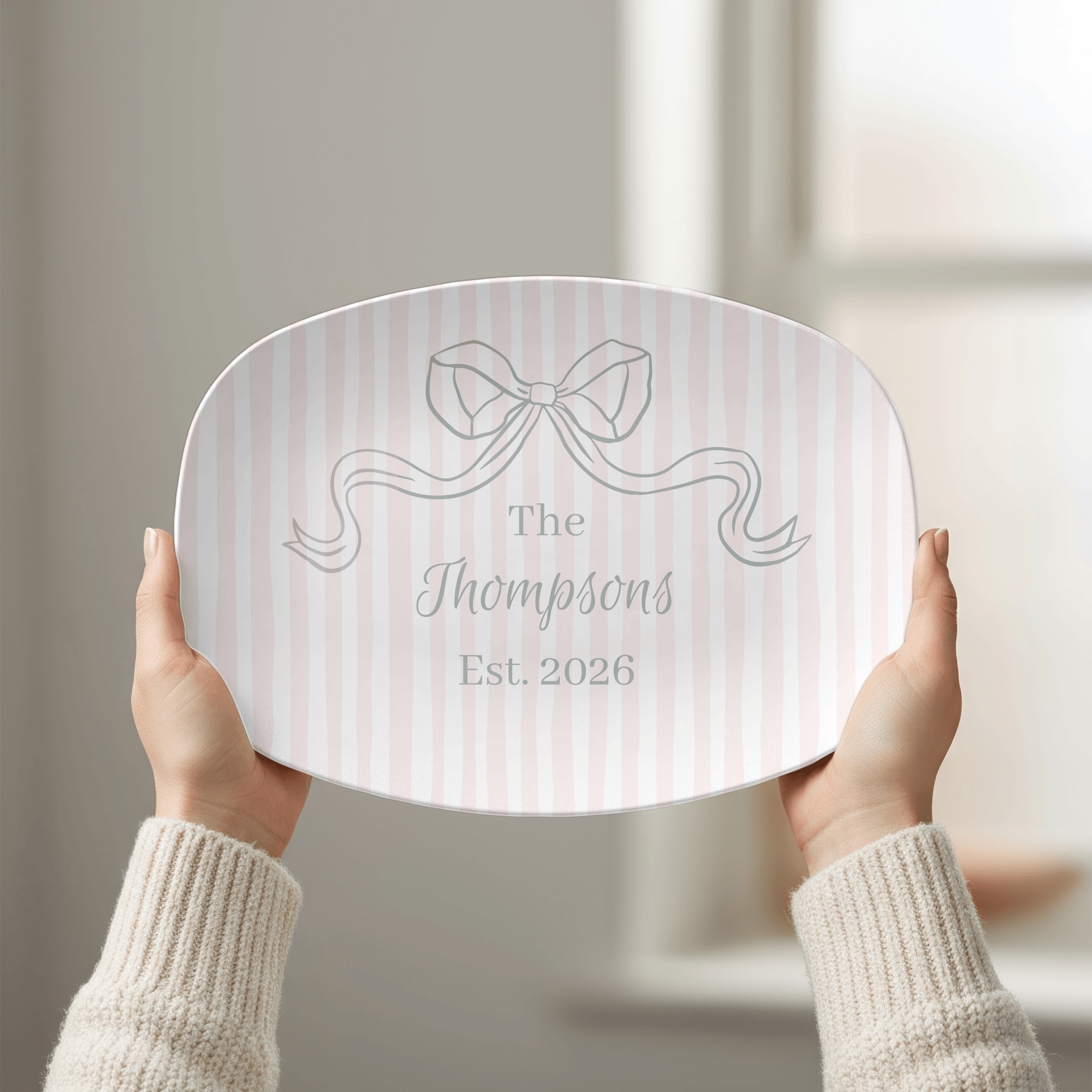 Personalized Pink Striped Platter by Lil Plate Shop