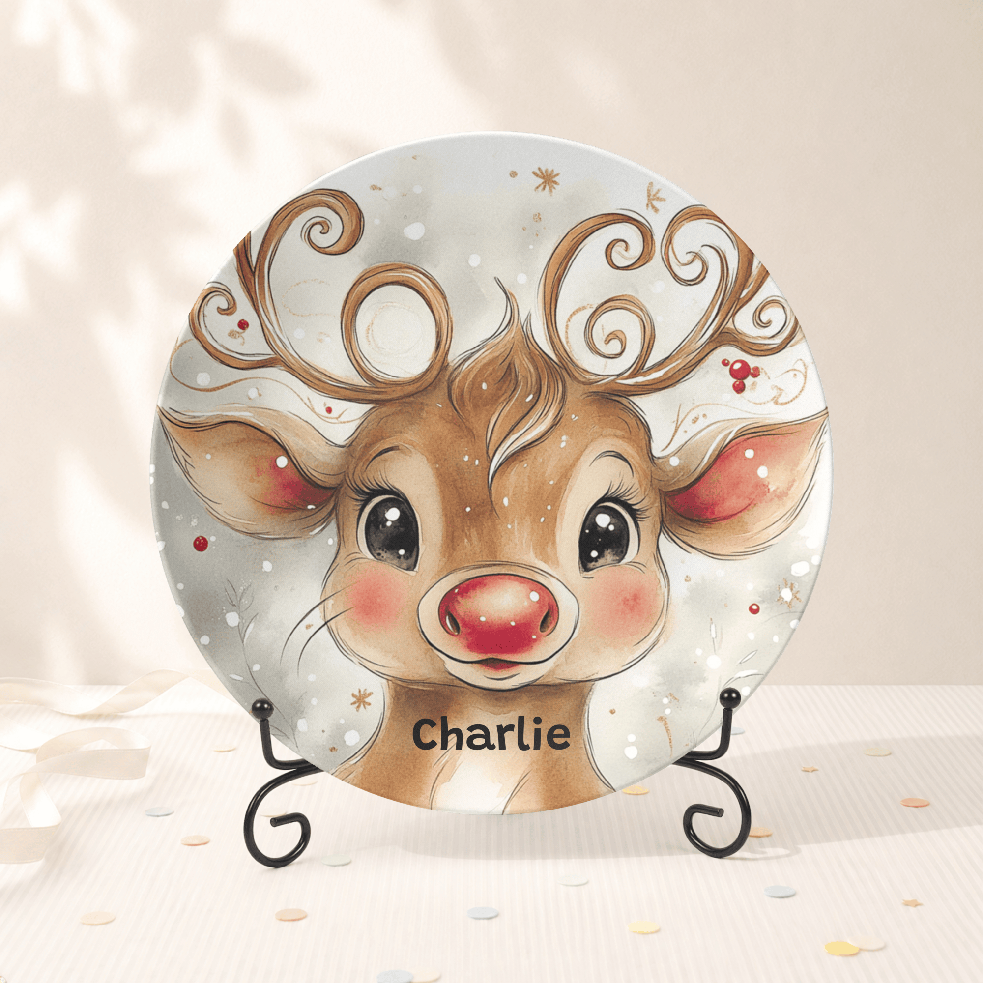 Personalized Reindeer Magic Plate Plate With Stand by Lil Plate Shop