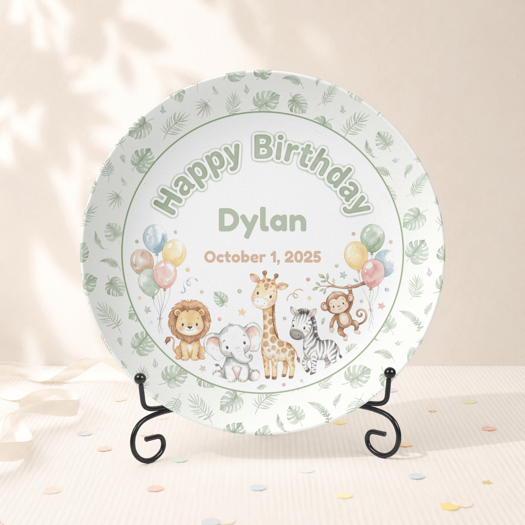 Personalized Safari Animal Birthday Plate Plate With Stand by Lil Plate Shop