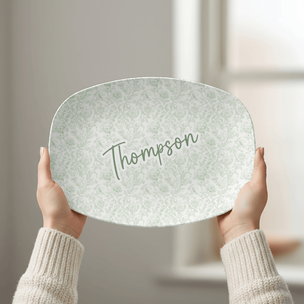 Personalized Sage Green Chinoiserie Platter by Lil Plate Shop