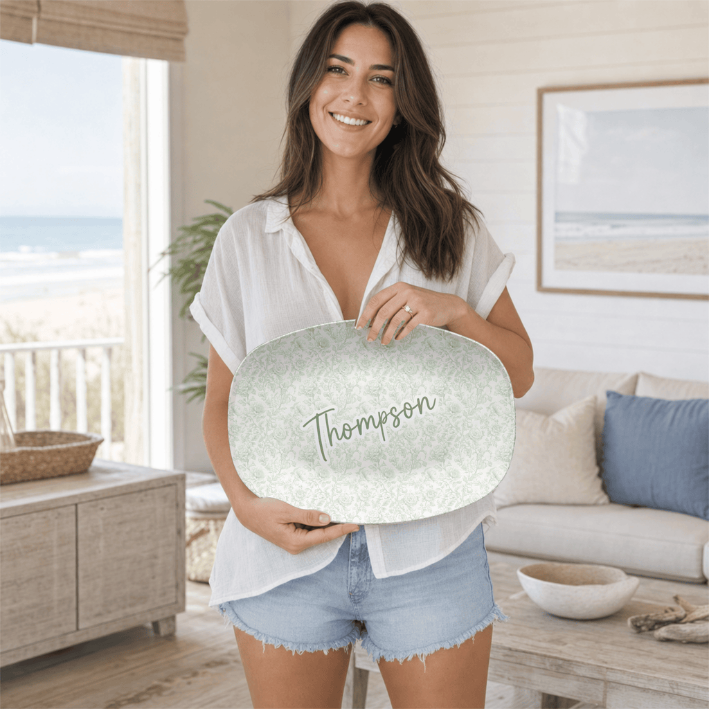 Personalized Sage Green Chinoiserie Platter by Lil Plate Shop