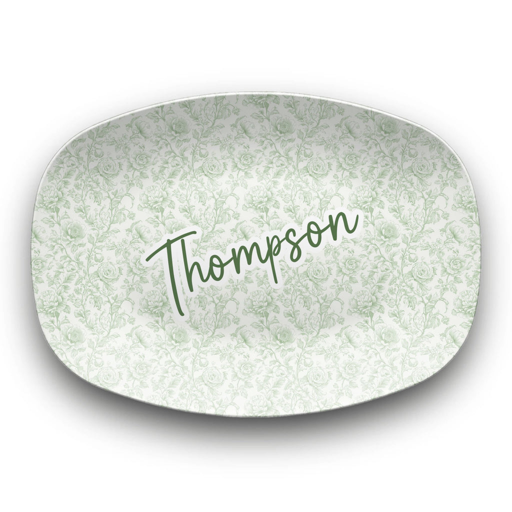 Personalized Sage Green Chinoiserie Platter by Lil Plate Shop