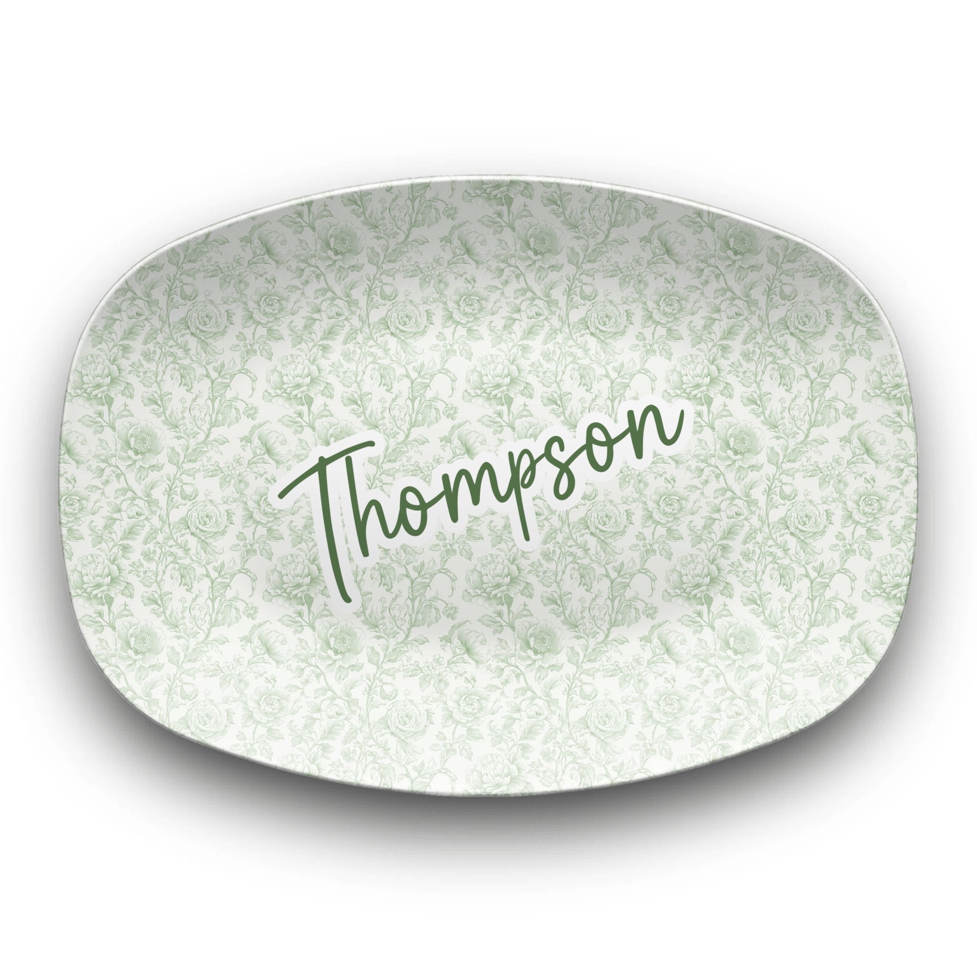 Personalized Sage Green Chinoiserie Platter by Lil Plate Shop