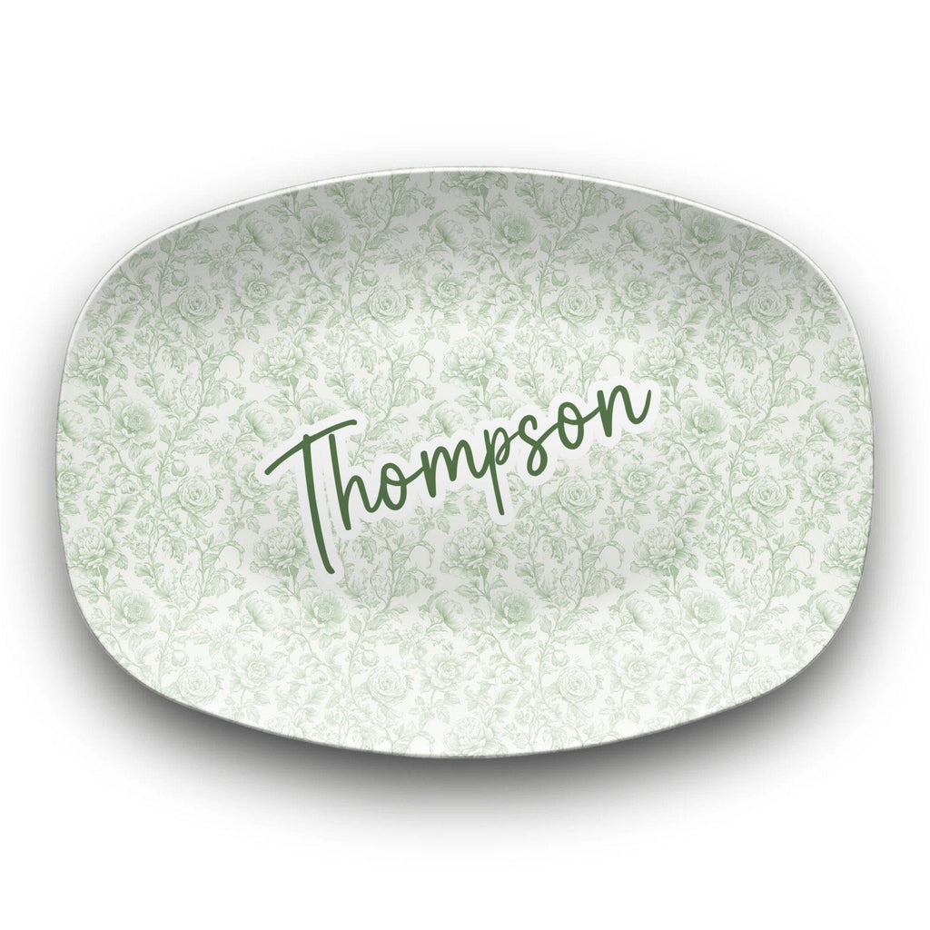 Personalized Sage Green Chinoiserie Platter by Lil Plate Shop